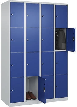 C+P Schlie&szlig;fachschrank Classic PLUS 4 Abteile 1850x1200x500mm 7035/5010 Innenh&ouml;he Gefach oben (oberes 453 mm Front RAL 5010 Enzianblau