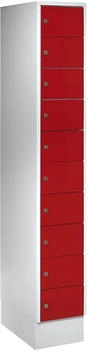 Wolf Schließfachschrank Stahlbl. Türanschl. rechts Zylinderschloss 10 Fächer B 300 x H 1800 mm l.grau RAL 7035/f.rot RAL 3000