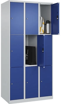 C+P Schlie&szlig;fachschrank Classic PLUS 3 Abteile 1850x900x500mm 7035/5010 Innenh&ouml;he Gefach oben (oberes 599 mm Front RAL 5010 Enzianblau