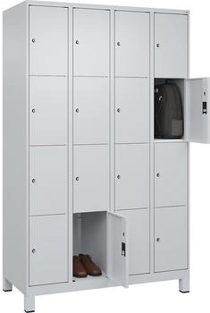 C+P Schlie&szlig;fachschrank Classic PLUS F&uuml;&szlig;e 4 Abteile 1950x1200x500mm 7035/7035 Innenh&ouml;he Gefach oben (oberes 453 mm Front RAL 7035 Lichtgrau