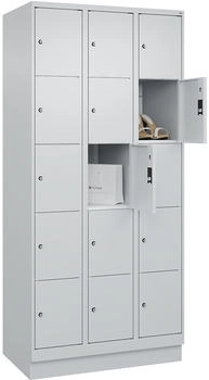 C+P Schlie&szlig;fachschrank 080020-305 Classic PLUS mit Sockel 3 Abt.300mm je 5 F&auml;cher Zylinderschloss (HxBxT)1950x900x500mm 7035/7035