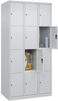 C+P Schlie&szlig;fachschrank 080000-304 Classic PLUS bodenstehend 3 Abt.300mm je 4 F&auml;cher Zylinderschloss (HxBxT)1850x900x500mm 7035/7035