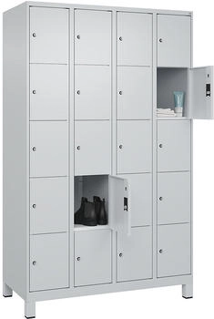 C+P Schlie&szlig;fachschrank 080010-405 Classic PLUS mit F&uuml;&szlig;en 4 Abt.300mm je 5 F&auml;cher Zylinderschloss (HxBxT)1950x1200x500mm 7035/7035