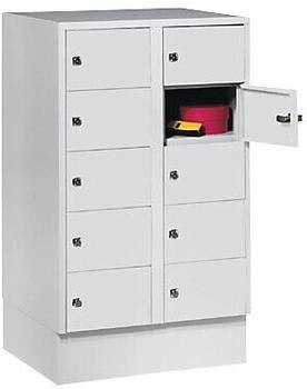 Wolf Schließfachschrank Stahlbl. Türanschl. rechts Zylinderschloss 10 Fächer B 600 x H 965 mm l.grau RAL 7035/l.grau RAL 7035