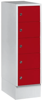 Wolf Schließfachschrank Stahlbl. Türanschl. rechts Zylinderschloss 5 Fächer B 300 x H 965 mm l.grau RAL 7035/f.rot RAL 3000