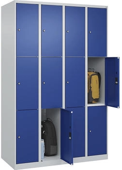 C+P Schlie&szlig;fachschrank Classic PLUS 4 Abteile 1850x1200x500mm 7035/5010 Innenh&ouml;he Gefach oben (oberes 599 mm Front RAL 5010 Enzianblau