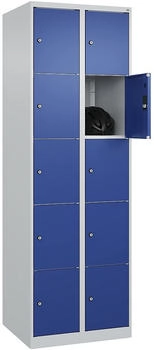 C+P Schließfachschrank 080000-205 Classic PLUS bodenstehend 2 Abt.300mm je 5 Fächer Zylinderschloss (HxBxT)1850x600x500mm 7035/5010