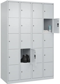 C+P Schließfachschrank 080000-405 Classic PLUS bodenstehend 4 Abt.300mm je 5 Fächer Zylinderschloss (HxBxT)1850x1200x500mm 7035/7035