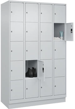 C+P Schlie&szlig;fachschrank 080020-405 Classic PLUS mit Sockel 4 Abt.300mm je 5 F&auml;cher Zylinderschloss (HxBxT)1950x1200x500mm 7035/7035