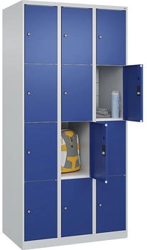 C+P Schlie&szlig;fachschrank Classic PLUS 3 Abteile 1850x900x500mm 7035/5010 Innenh&ouml;he Gefach oben (oberes 453 mm Front RAL 5010 Enzianblau