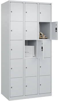 C+P CP Schließfachschrank 080000-305 Classic PLUS bodenst.(Niveaureg.) 3 Abt.300mm je 5 Fächer Zylinderschloss (HxBxT)1850x900x500mm 7035/7035
