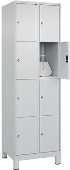 C+P Schließfachschrank 080010-204 Classic PLUS mit Füßen 2 Abt.300mm je 4 Fächer Zylinderschloss (HxBxT)1950x600x500mm 7035/7035