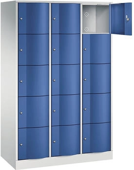 C+P Schließfachschrank Resisto 3 Abteile 15 Fächer B 1148 x T 540 x H 1950 mm Lichtgrau/Enzianblau