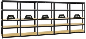 Proregal Mega Deal 5x Schwerlastregal Slim Elephant S HxBxT 180 x 90 x 45 cm 5 Ebenen Fachlast 350 kg Schwarz