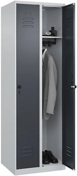 C+P Spind Classic PLUS 2-Abteile 300mm breit bodenstehend Drehriegel (HxBxT) 1850x600x500mm 7035/7016