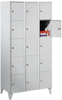 Wolf Wertfachschrank 300 mm 3 Abteile 15 Fächer Sicherheitszylinderschloss Fuß lichtgrau