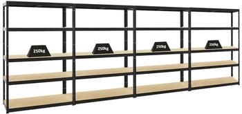 Proregal Mega Deal 4x Schwerlastregal Big Elephant S HxBxT 180 x 120 x 45 cm Fachlast 250 kg Schwarz