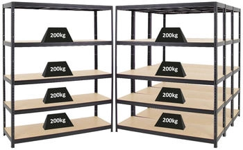 Proregal Mega Deal 4x Schwerlastregal Giant Elephant HxBxT 180 x 150 x 45 cm Fachlast 200 kg Schwarz