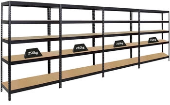 Proregal Mega Deal 4x Schwerlastregal Rivet HxBxT 180 x 120 x 45 cm Fachlast 250 kg Schwarz