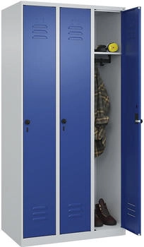 C+P Spind Classic PLUS 3-Abteile je 300mm breit bodenstehend Drehriegel (HxBxT) 1850x900x500mm 7035/5010