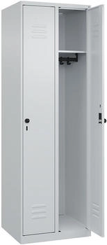 C+P Spind Classic PLUS 2-Abteile 300mm breit bodenstehend Drehriegel (HxBxT) 1850x600x500mm 7035/7035