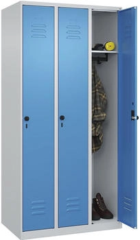 C+P Spind Classic PLUS 3-Abteile je 300mm breit bodenstehend Drehriegel (HxBxT) 1850x900x500mm 7035/5012