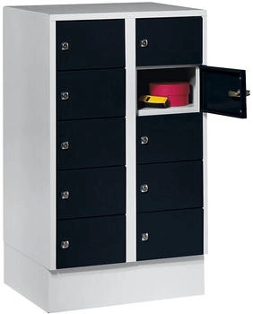 Wolf Schließfachschrank Stahlbl. Türanschl. rechts Zylinderschloss 10 Fächer B 600 x H 965 mm l.grau RAL 7035/t.schw. RAL 9005
