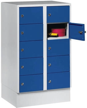 Wolf Schließfachschrank Stahlbl. Türanschl. rechts Zylinderschloss 10 Fächer B 600 x H 965 mm l.grau RAL 7035/e.blau RAL 5010