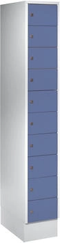 Wolf Schließfachschrank Stahlbl. Türanschl. rechts Zylinderschloss 10 Fächer B 300 x H 1800 mm l.grau RAL 7035/t.blau RAL 5014
