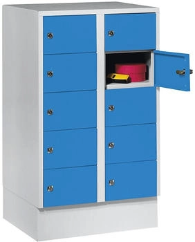 Wolf Schließfachschrank Stahlbl. Türanschl. rechts Zylinderschloss 10 Fächer B 600 x H 965 mm l.grau RAL 7035/l.blau R 5012
