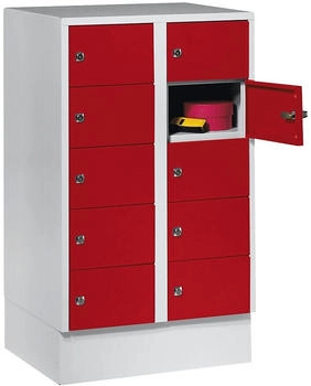Wolf Schließfachschrank Stahlbl. Türanschl. rechts Zylinderschloss 10 Fächer B 600 x H 965 mm l.grau RAL 7035/f.rot RAL 3000