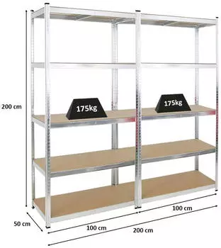 Proregal GORILLA Schwerlastregal 200x100x50cm 175kg Verzinkt 2er-Set (RD21-06)
