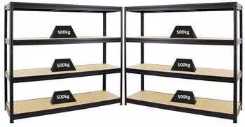 Proregal Schwerlastregal DINO 2er-Set 4 Ebenen 180x180x60cm 500kg Fachlast Schwarz (PR_MRK16-21)