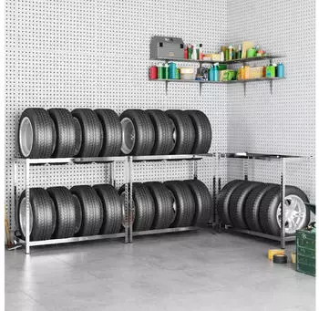 vidaXL Reifenregal 2 B&ouml;den 3er-Set 110x40x110cm Stahl Silbern (3154230)