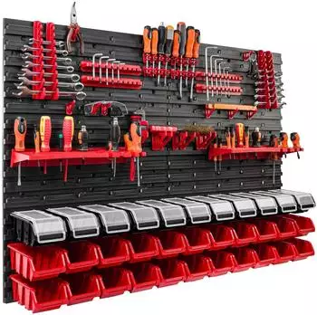 Botle Wandregal mit 33 Stapelboxen und Deckel, Kunststoff, 115x78cm (KOM-ITBNN600x4-U2020-MIX2)