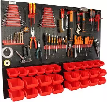 Botle Werkzeugwand Metall mit Werkzeughalter und 28 Stapelboxen, 55-tlg (BOT-TABMET120X90+ERGCZER-MIX2)
