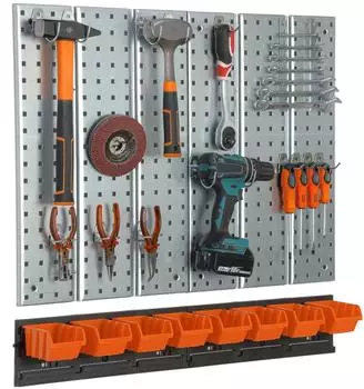 Botle Werkzeugwand Metall mit 8 Stapelboxen, Halterungen und Haken, Orange