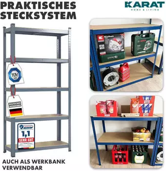 Floordirekt Lakota Schwerlastregal 2er Set, Stahl, 5 B&ouml;den, 875kg, 200x120x60cm (fd-31447)