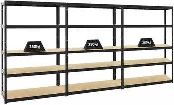Proregal Big Elephant S Schwerlastregal 3er-Set, 5 Ebenen, 180x120x45cm, 250kg, Schwarz (MRK6-02)