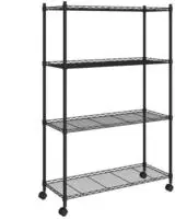Lagerregal Mit 4 B&ouml;den Und Rollen 90x35x142 Cm Schwarz 200 Kg - Vidaxl