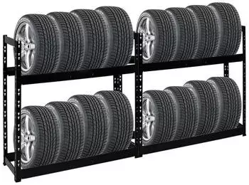 Proregal Tiger Reifenregal 2er-Set, 2 Ebenen, 100x110x35cm, bis 16 Reifen, 150kg, Schwarz