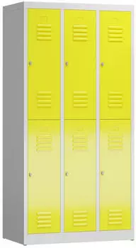 LÜLLMANN ClassiX Garderobenschrank 6 Fächer doppelstöckig 1800x900x500mm lichtgrau/zinkgelb (X-520236)