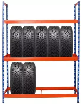 Proregal Tiger XL Reifenregal 3 Ebenen 300kg Fachlast Blau/Orange (150x200x45cm)