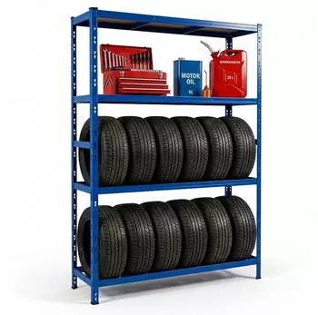 Relaxdays Reifenregal 12 Reifen, 180x120x40cm, 600kg, Stahl, blau (10053032_8619)