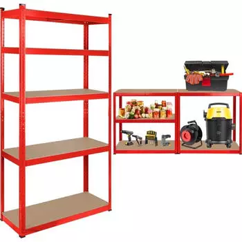 Rebel Lagerregal Metall 5 B&ouml;den 180x90x40cm 750kg Rot (RB-1251R)