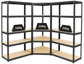 Proregal Slim Elephant S Mega Deal Eckregal + 2x Schwerlastregal, Schwarz, Stahl (MRK12-01)