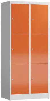 Steelboxx ClassiX Schließfachschrank 2 Abteile 6 Fächer 1800x800x500mm Lichtgrau/Feuerrot