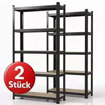 Karat Lakota Schwerlastregal 2er Set, 5 B&ouml;den, 875kg, 180x90x40cm, Schwarz (fd-31441)