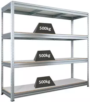 Proregal Dino Schwerlastregal 4 Ebenen 200x180x60cm 500kg verzinkt (PR_RK7-39)