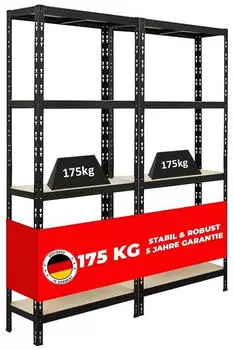 Proregal Apollo Schwerlastregal 180x75x30cm, 175kg Fachlast, Schwarz, 2er-Set (RT31-02)